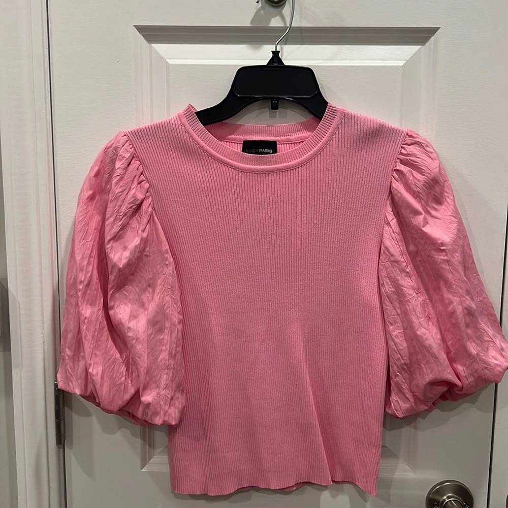 Lucy Paris knit top with puffy sleeves, size small